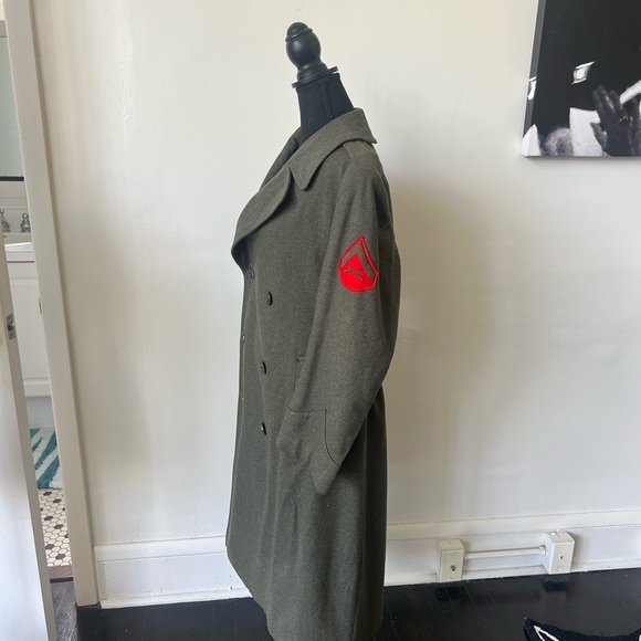 Vintage Military Wool Coat Vintage Olive Green Wool Patched Military Overcoat - Picture 6 of 8